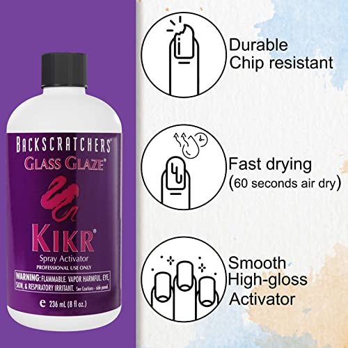 Backscratchers Extreme Glass Glaze Kikr Spray Activator - Quick Dry Nail Resin Mist - 8 Fluid Ounce