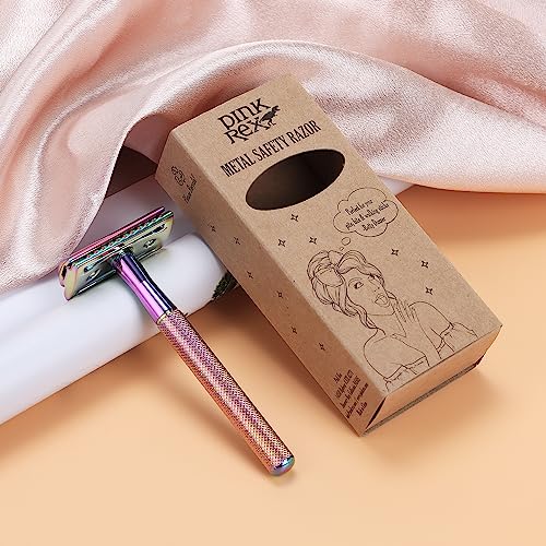 Women's Double Edge Safety Razor Eco-Friendly Includes 10 Razor Blades (Rainbow Chrome)