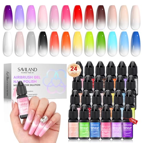 SAVILAND Airbrush Gel Nail Polish - 2026 Must Have 24 Colors, Dilution-Free & Non-Acetone for Gradients & Blush Nails, High Saturation for Layered Art, Home & Salon Nail Set