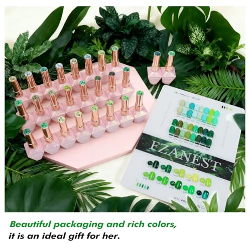 FZANEST Green Gel Nail Polish Set, Hema-free Tpo-free Spring Gel Polish Kit With Top Base Coat Nail Art Manicure Salon DIY at Home for Women