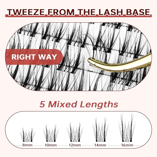 Lash Extension Kit, Natural Look, DIY Faux Mink Cluster Lashes 8-16mm, TwinkleUp, Soft & Fluffy, Waterproof Bond & Seal, Reusable Individual Lashes with Tweezers & Remover, Easy to Apply