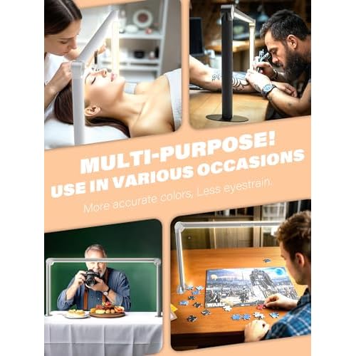 STOLAS Half Moon Light for Nail Desk with Phone Holder, 14 inch Height 3 Modes 3000K-6000K Dimmable LED Light, Desk Lamp for Nail Tech (Silver)