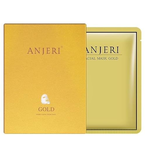 1 BOX NEW Anjeri Gold Facial Mask Moisturizing Silk Silver Facial Mask, Deep Hydrates Soothes Skin & Improve Fine Lines, Nourishing & Firming Facial Mask, 35 ml* 10 Piece (Golden)