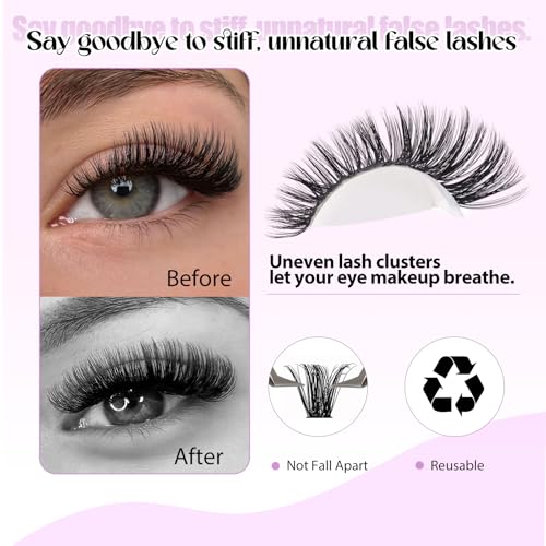 WENDY LASHES Clusters Kit With Bottom Lashes 40D+40D+50D+60D+60D+80D 1440Pcs Wispy Eyelash Clusters 10-18mm Natural DIY Lash Extension Kit D Curl for Beginners