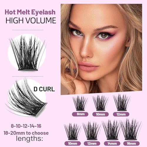 96pcs Mixed 8-10-12-14mm/10-12-14-16mm Thick Base Dramatic Black Soft Cluster Individual False eyelashes Wide Stem 5D Volume Eye Lashes Extensions (8-10-12-14mm)