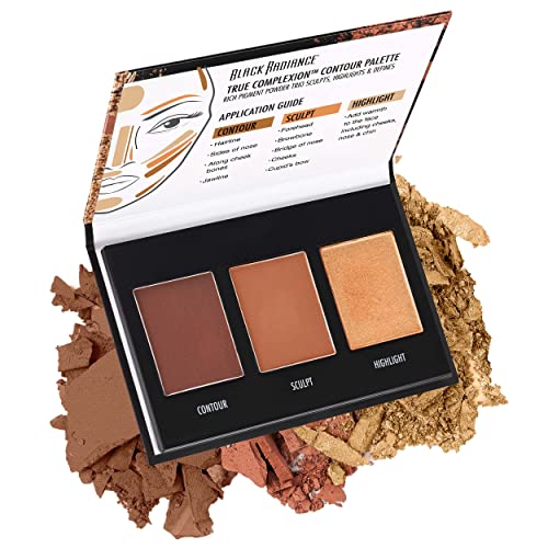 Black Radiance True Complexion Loose Setting Powder Honeymoon 0.64 Ounce and Contour Palette Medium to Dark 0.38 Ounce