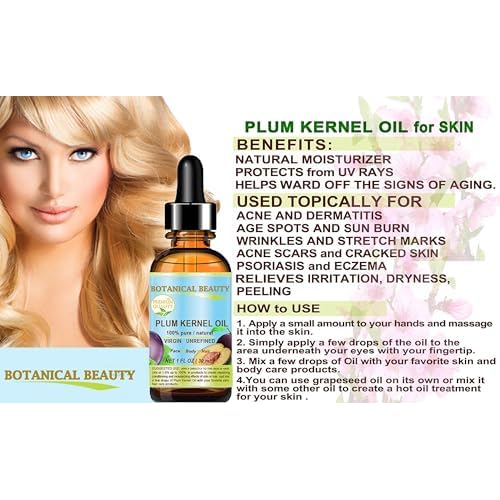 Botanical Beauty French PLUM KERNEL OIL 100% Pure Natural Virgin Unrefined Cold Pressed Carrier Oil 0.5 oz- 15 ml for Face, Skin, Hair, Lips, Nails. Skin SuperFood. Face moisturizer Oil