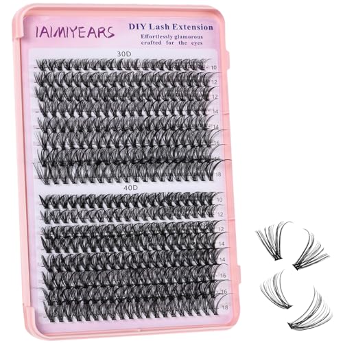 Lash Clusters Wispy 10-18mm 320pcs Volume Lash Extensions D Curvature Individual Lashes DIY Eyelash clusters Lashes fluffy false eyelashes(30+40D,0.07,10-18mm)
