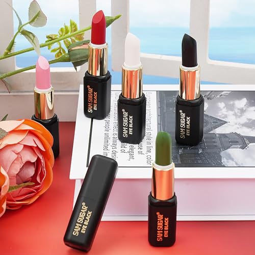 Eye Black Stick for Sports, 6Pcs Face Paint Stick, Eyeblack Stick for Football Baseball, for Sports/Clown Makeup/Halloween/Costume Parties Accessories, Pink/Black/White/Green/Red/Blue
