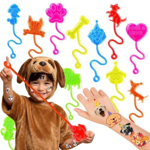 48PCS Dog Party Favors - 24PCS Dog Temporary Tattoos & 24PCS Dog Stick Hands - Perfect Birthday Favors, Goodie Bag Stuffers, Treasure Box Toys, Classroom Prizes, and Student Gifts