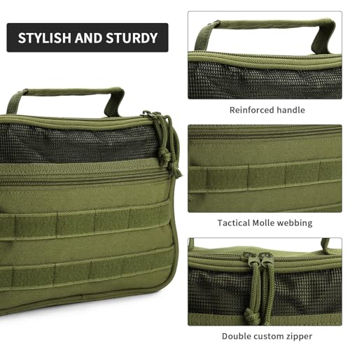 Tactical Toiletry Bag for Men, Travel Hanging Toiletry Bags, Toiletries Organizer Dopp Kit, Travel Cosmetic Bag,Shaving Hygiene Bag, Bathroom Essentials Men's Toiletry Bag for Camping - Army Green