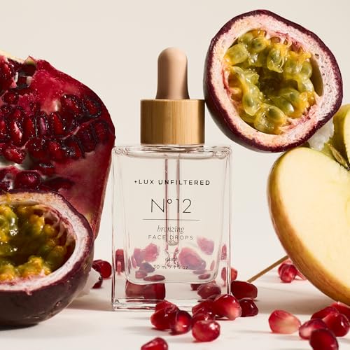 + Lux Unfiltered N¡Æ12 Face Tanning Drops - Non-Comedogenic Bronzing Drops for Face with Hyaluronic Acid, Vitamin E, & Passionfruit Oil - Fragrance Free, Cruelty Free, & Vegan Self Tanner