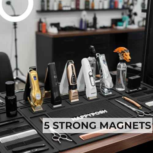 Magnetic Barber Mat, Large Magnetic Barber Mats For Clippers and Supplies, Barbershop Pad for Station, Beauty Salon Table Matt, Tool Organizer for Pro Hairstylist, 4PCS