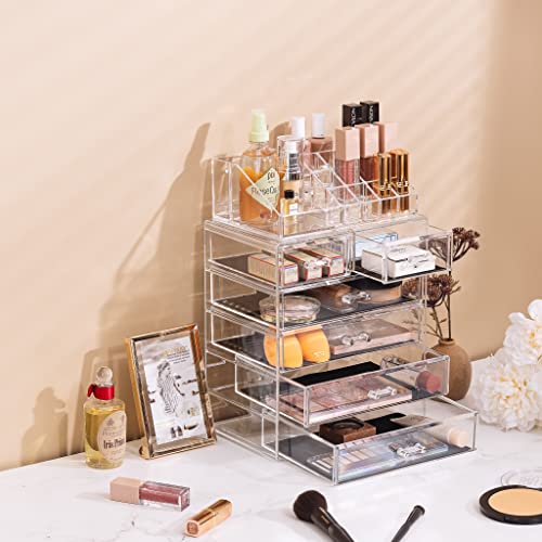 Sorbus Acrylic Makeup Organizer Set, 6-Drawer Vanity & Countertop Cosmetic Storage with Small & Wide Compartments, Clear Makeup Storage for Brushes, Jewelry ? Holiday Gift for Women & Teens