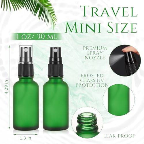 Roshtia 30 Pcs 1 oz /30 ml Green Glass Spray Bottle Refillable Perfume Atomizer Frosted Decorative Empty Bottles with Fine Mist Sprayer Pump for Face Body Travel