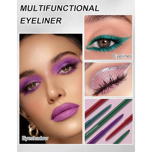 4PCS Matte Purple Eyeliner Pencil, Waterproof Smudge Proof Long-lasting, High-Pigmented Colorful Eye Liner Pencils, Retractable Eyeliner
