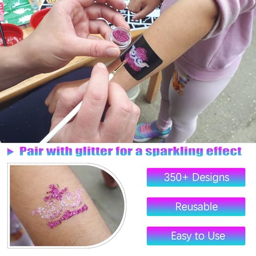 Temporary Tattoo Stencils for Women Girls and Kids, 350+ PCS Henna Tattoo Stencil Kit,Temporary Indian Arabian Glitter Airbrush Tattoo Stencils for Face Body Paint DIY