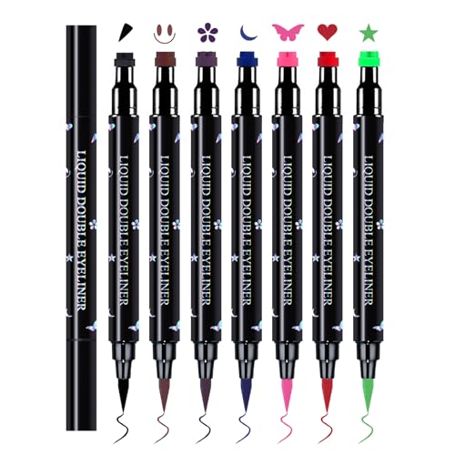 CAHIUYOA 7PCS Colorful Eyeliner Stamp Pen,Double-headed Eye Liner Liquid Liner Pencils for Face Stamps Makeup,Long-lasting Smudgeproof delineador de ojos contra el agua