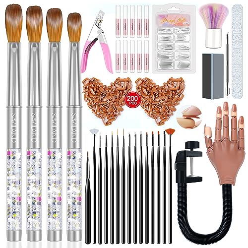 Saviland 4PCS Acrylic Nail Brush Set Size 6/10/12/14 and Practice Hand for Acrylic Nails