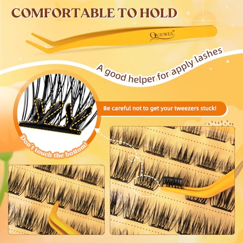 QUEWEL Self Adhesive Lash Clusters Kit, Pre Glued Eyelashes Clusters, 10-16MM Strong Hold Self Adhesive Eyelashes,D Curl Press On Lashes No Glue Needed DIY Lash Extensions Kit at Home(MJ03)