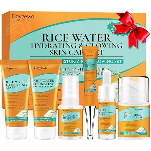 Skin Care Set,6Pcs Women Teen Glass Skincare w/Korean Rice Extract,Hydrate Glow Repair Anti-Aging Facial Routine Kit Self Care Gifts for Women Mom Wife Teenage Girl Her Valentines Day Christmas Gifts