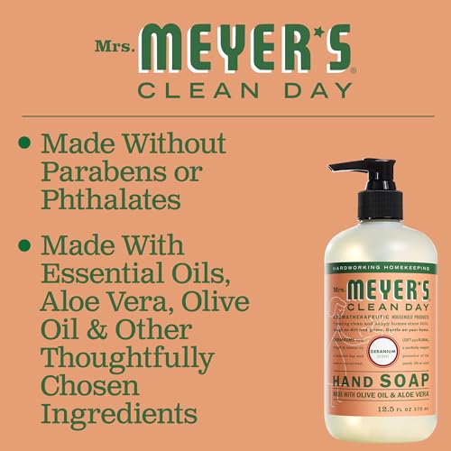 MRS. MEYER'S CLEAN DAY Hand Soap, Made with Essential Oils, Biodegradable Formula, Geranium, 12.5 fl. oz