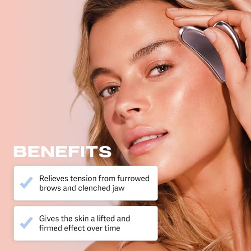 Sacheu Gua Sha Facial Tools Muscle Scraper ? Face Gua Sha for Enhanced Lymphatic Drainage, Reduced Puffiness and Relieved Facial Tension, Metal Face Sculpting Tool with Travel Pouch