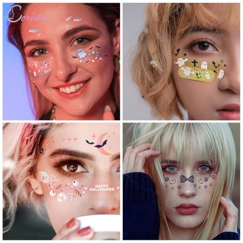 Glitter Butterfly Temporary Tattoos Colorful Eyes Face Stickers Feather Face Tattoos for Women Make up (Halloween 01)