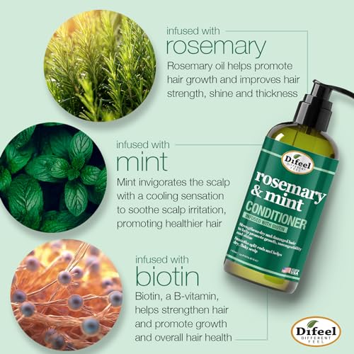 Difeel Elevated Rosemary Mint Hair Conditioner with Biotin 12 oz. - Made with Natural Rosemary & Mint to Strengthen Dry, Damaged Hair, Promote Growth, Smooth Split Ends & Moisturize Dry Scalp