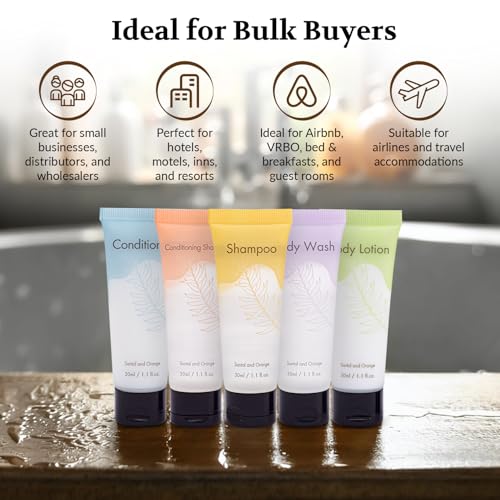 Leak-Proof Travel Size Body Wash 1 Oz Each Pack of 200 Bulk Pack Santal and Orange Scent Hotel Body Wash Amenities and Toilteries for Hospitality