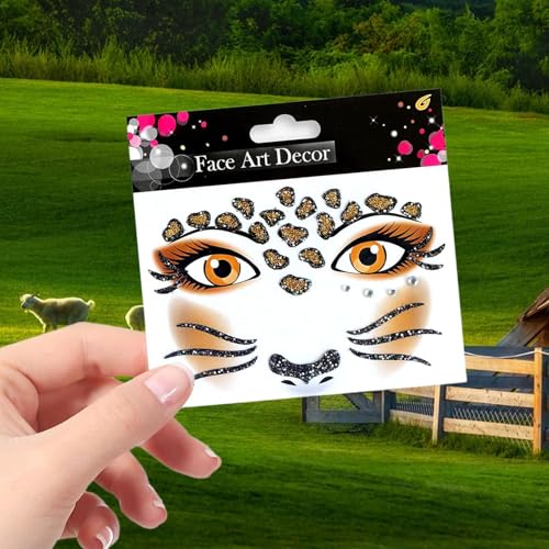 Leopard Tiger Glitter Face Tattoo Stickers for Kids - Temporary Body Art Makeup for Halloween, Cosplay, Birthday Party, Festival - Waterproof Fake Tattoo Stickers - 2Pcs (Wild Animal Design)