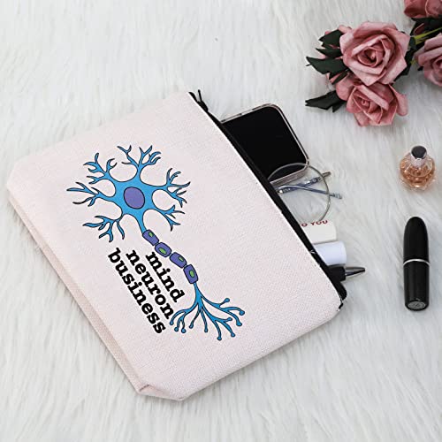 G2TUP Neuroscience Gift Mind Neuron Business Makeup Bag Neuroscientist Science Cosmetic Bag Neurology Nurse Gift Zipper Travel Bag (Mind Neuron Business White Bag)