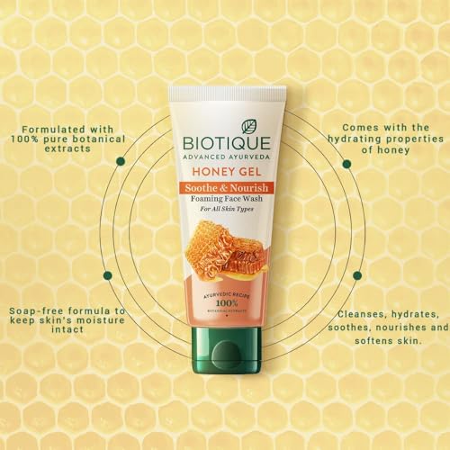 Biotique Bio Honey Gel Refreshing Foaming Face Wash, 150ml/ 5.07 Oz. I All Skin Type I Enriched with Honey Powerful Cleanser, Brightens Complexion, Boosts Skin Tone