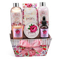Bath and Body Gift Set for Women with Shower Gel, Body Lotion, Body Scrub, Body Oil, Bath Salt, and Scented Candle ? Perfect Spa Gift (Peony Floral) ? Mother's Day Gift for Mom