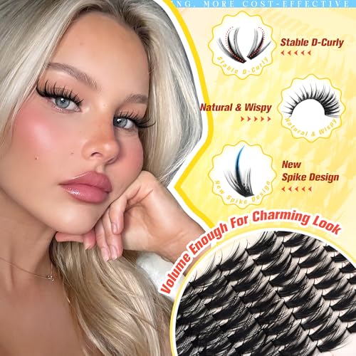 Manga Lash Clusters Natural Eyelash Clusters With Spikes 300Pcs 13-21MM Long Wispy Cluster Eyelash Extensions D-Curly Volume Lash Clusters Anime Individual Lashes Fairy Lash Extensions by Zegaine