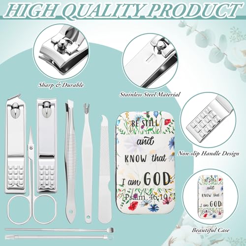 10 Sets Christian Gifts Bulk for Women Church Bible Manicure Sets Floral Scripture Stainless Steel Nail Clipper Set Religious Gift for Employee Teacher Christmas Party Supplies