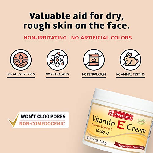 De La Cruz Vitamin E Cream for Face and Neck + 100% Pure Vitamin E Oil for Face (28000 IU) - Hydrating & Moisturizing Skincare Bundle - Made in USA