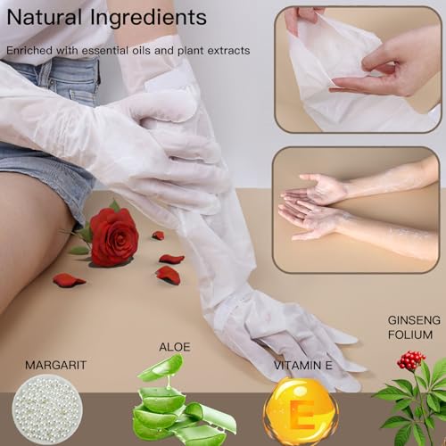 Pumei Hydrating Hand Mask - 3 Pairs Long-Length Hand Masks Moisturizing Gloves with Avocado Oil and Shea Butter for Dry Rough Skin Hand Moisturizer Gloves for Women & Men