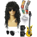 80s Costumes for Men Black Rocker Wig with Bandana Sunglasses Punk Gloves Sleeves for 70s Hippie Party Accessories
