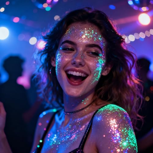 12 Colors Glow in The Dark Glitter Gel,Makeup Chunky Fine Glitter for Women, UV Black Light Body/Face/Hair/Eyeshadow for Halloween Makeup Raves Festivals