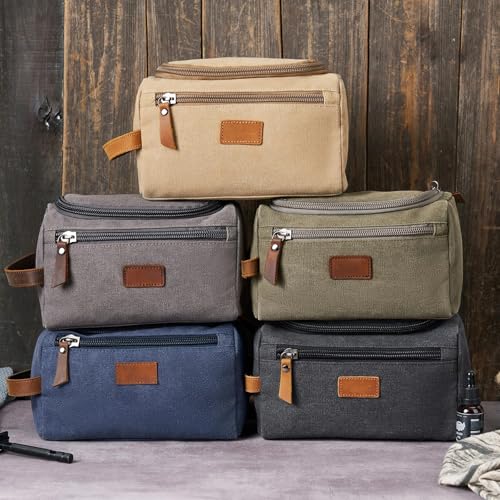 Travel Toiletry Bag for Men, Large Water-resistant Shaving Bag Toiletries Organizer with Mountain Pattern, Canvas Multi-functional Bathroom Dopp Kit Shaving, Ideal for Travel, Camping, Gym- Grey