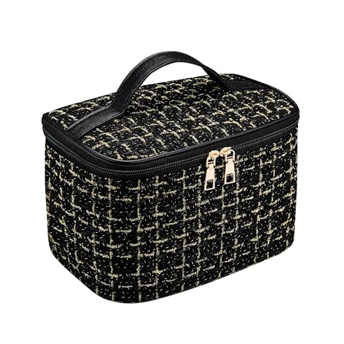 Makeup Bag, Luxury Tweed Cosmetic Bag for Women, Large Capacity Toiletry Bag Portable Organizer Pouch with Handle