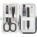 3 Swords Germany - Brand Quality 6 Piece Manicure Pedicure Grooming kit Set - Scissors, Metal and Glass Nail File, Clipper, Tweezers with Synthetic Leather case - White/Black Tools