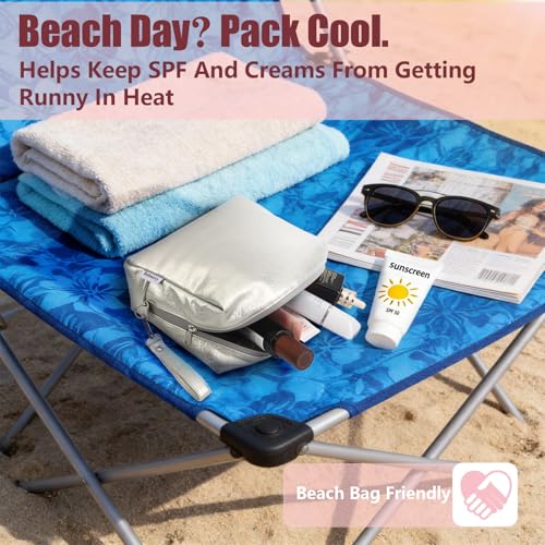Insulated Makeup Bag for Women with 2 Ice Pack Heat-Resistant Travel Cosmetic & Toiletry Bag Vegan Leather
