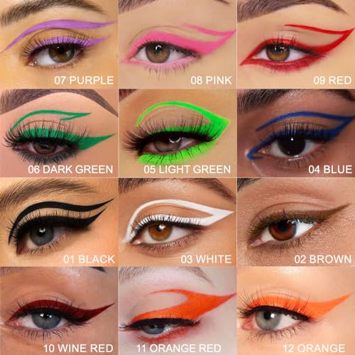 evpct 1Pcs White Waterproof Colored Eyeliner Liquid Eye Liner Set Long Lasiting Ultra-fine Speed Dry Colorful Liquid Eyeliner