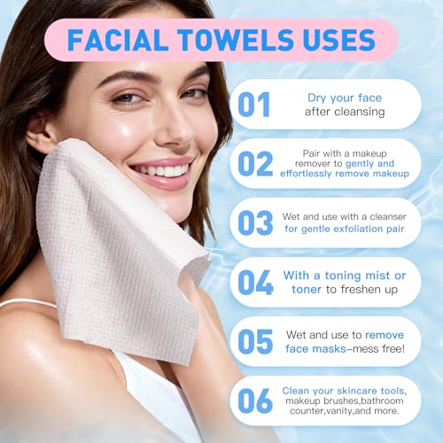 Face Towels Skin Club,1 Pack 100 Ct makeup remover wipes, 10"¡¿12" Disposable eyelid wipes XL, Ultra Soft Makeup Remover Dry Wipes, Facial Towel