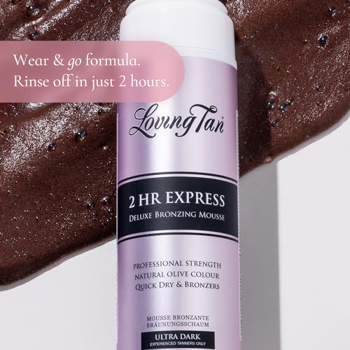 Loving Tan 2 HR Express Self Tanning Mousse, Ultra Dark - Streak Free, Natural, Professional Quality - 5+ Sunless Self Tanner Applications per Bottle, Cruelty Free, Naturally Derived DHA - 4 FL Oz