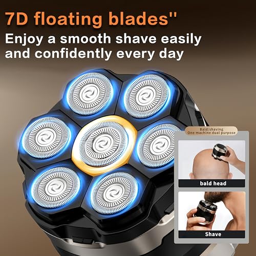 Head Shavers for Bald Men ? Yinicare 7D Rotary Head Shaver, Wet & Dry Waterproof, LED Display, USB-C Fast Charging, Includes 1 Original Replacement Head