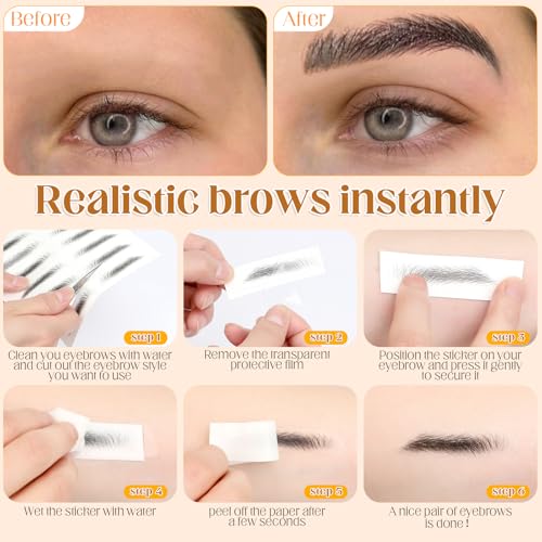 20 Sheets 200 Pairs Eyebrow Tattoo Sticker Waterproof 4D Hair-Like Natural Fake Tattoo Eyebrows Transfers Stickers Peel Off Brows Grooming Shaping Makeup Sticker for Women Girls, Brown