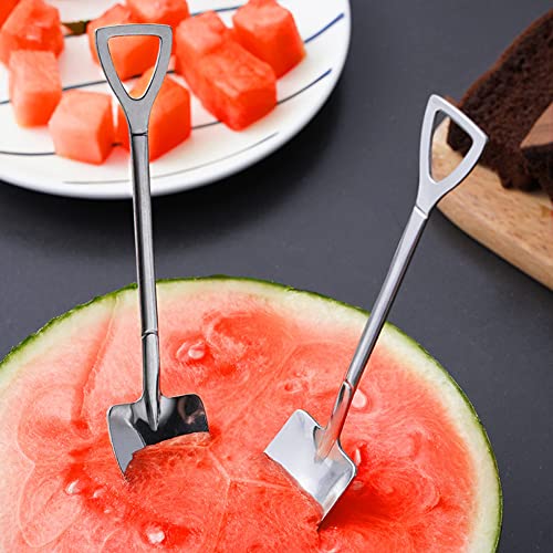 9Pcs Mini Stainless Steel Shovel Spoons Fork Reusable Tea Ice Cream Cake Fruit Desserts Spoon Server Mixing Spoon Tableware for Kitchen Restaurant Bistro Home Party, Silver